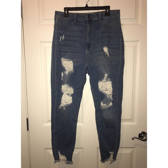 AP BLUE Jeans 2X, Stretch Distressed Medium Wash, Super High Rise - Picture 1 of 16